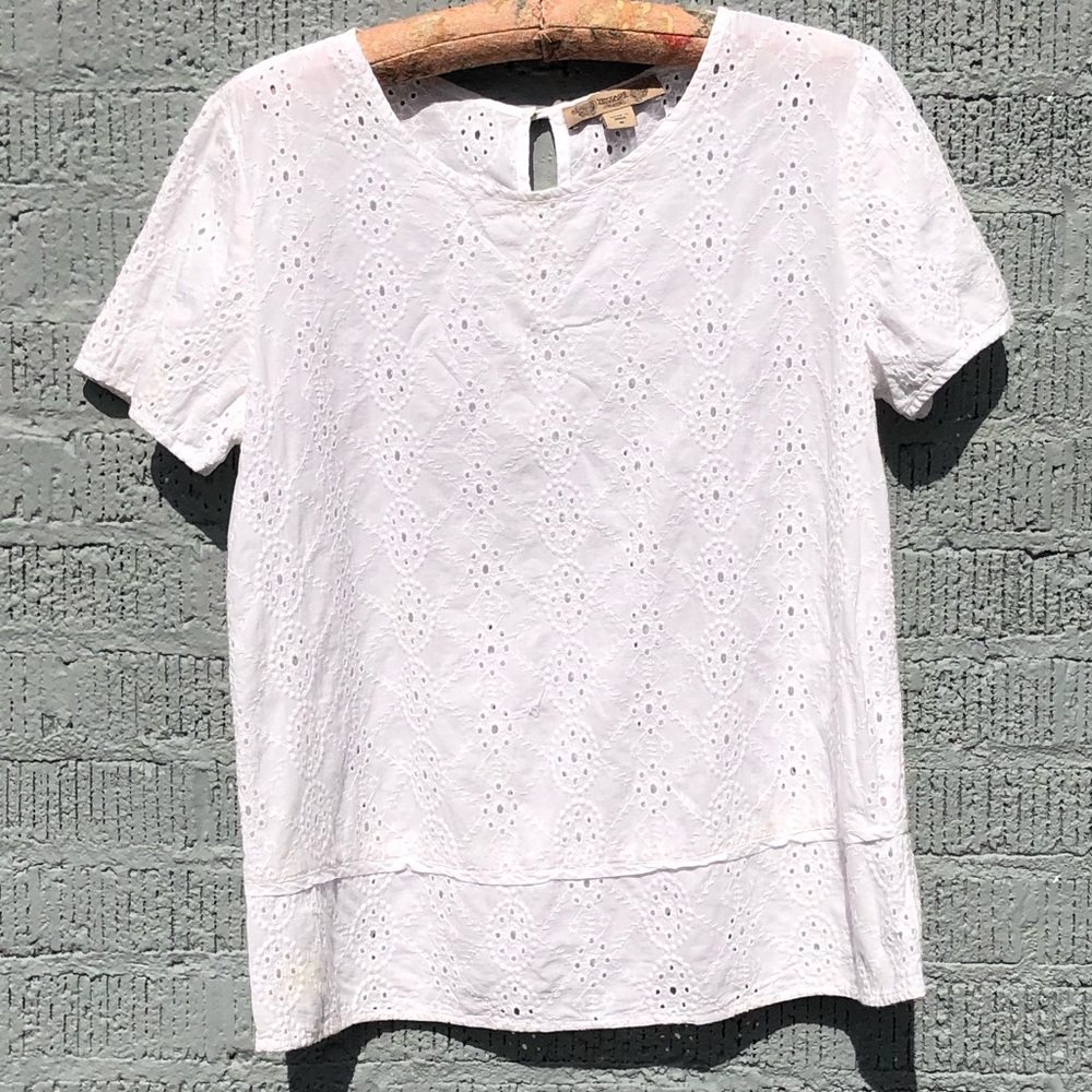 Vintage America White Eyelet Top-Short Sleeve-SZ S